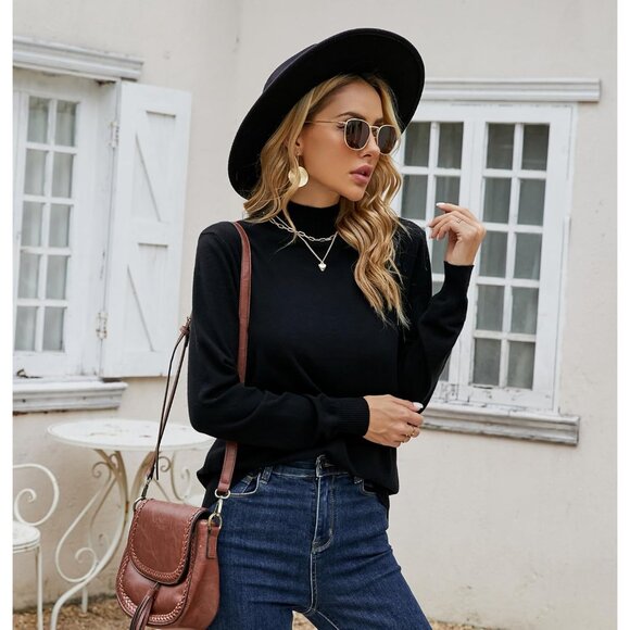 Women's Knit Turtleneck Sweater Long Sleeve Casual Fall Winter Pullover - Picture 3 of 7